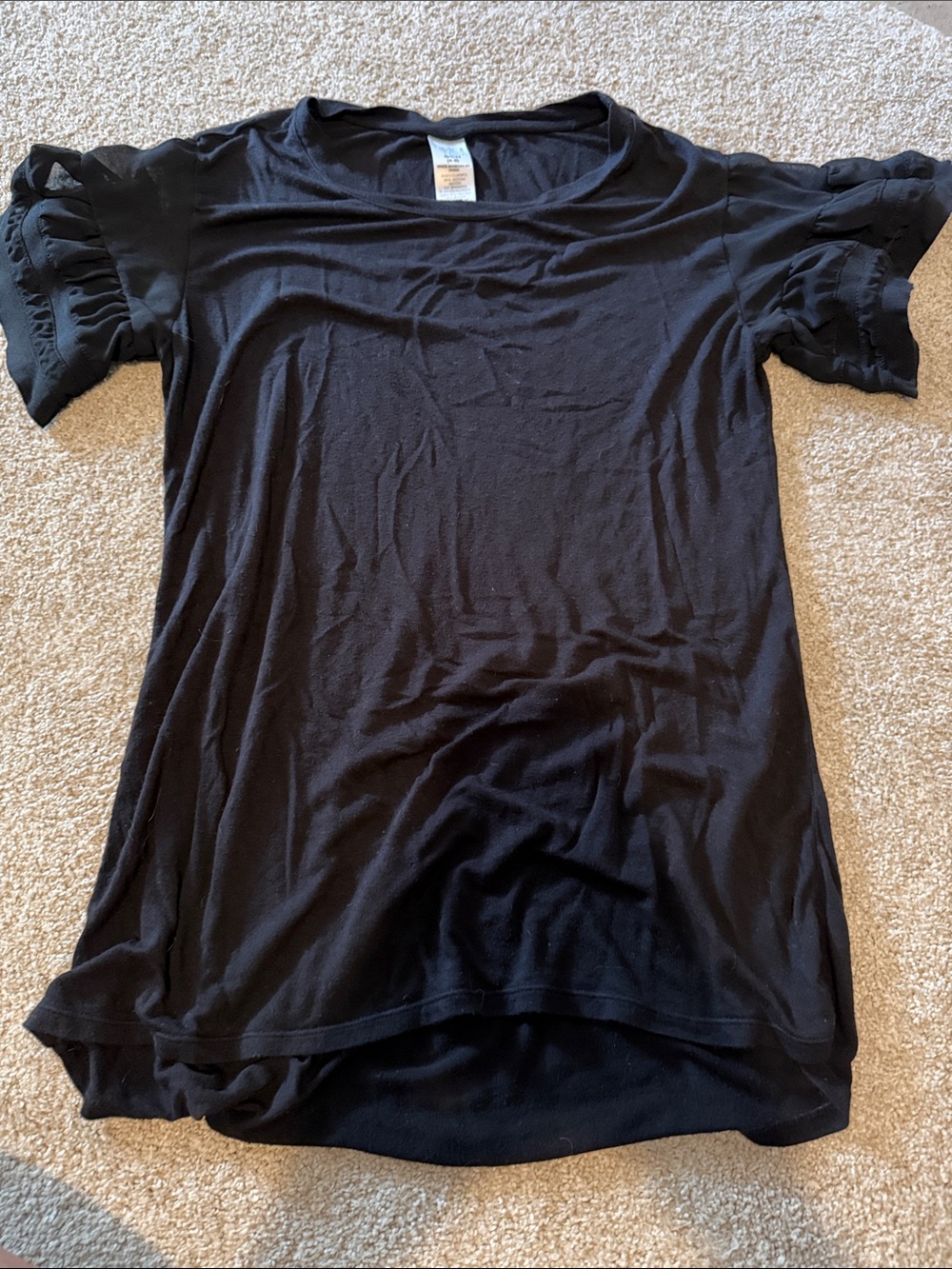 Time and Tru Black Short-Sleeve Ruffle Sleeve Tee